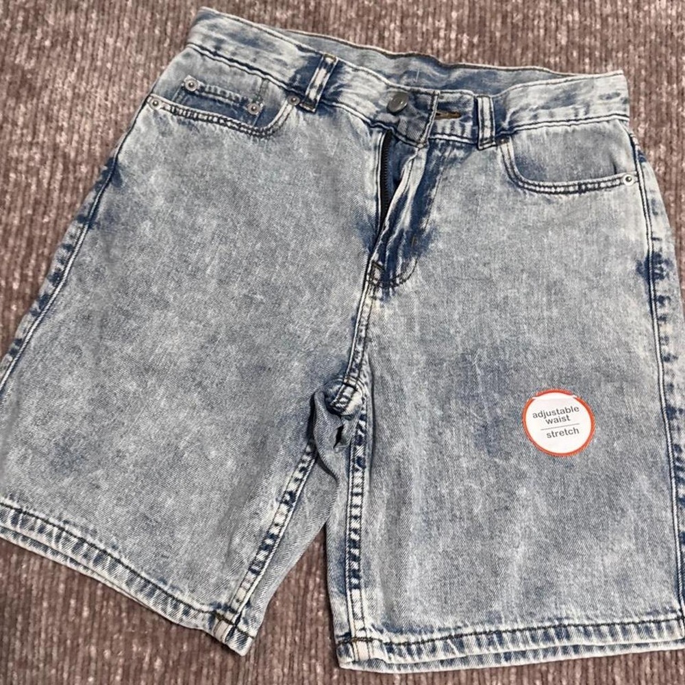 Wonder Nation Boys Acid Wash Denim Shorts Blue Stretch Adjustable Waist Size 12